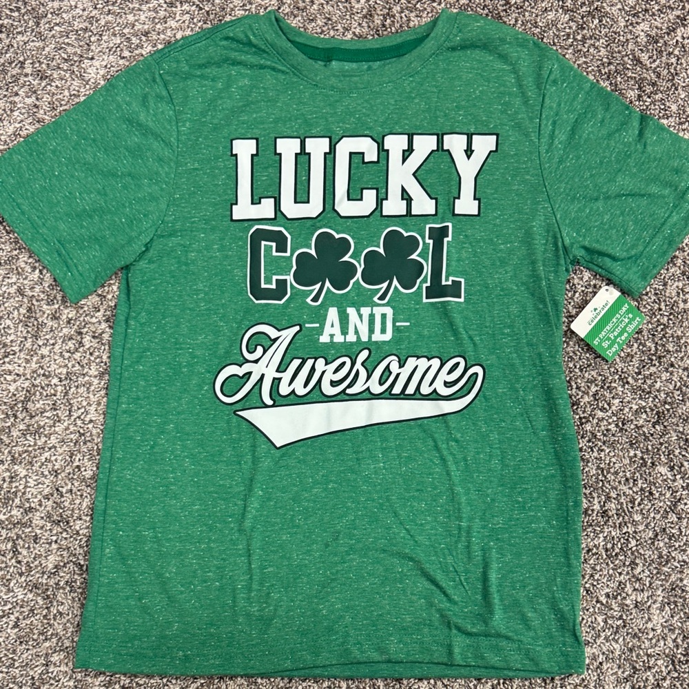 NWT Lucky Cool and Awesome Green Kids Short Sleeve Tee